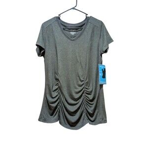 NWT Marika Magic Women's Secret Slimming Tee Ruched Gray V-Neck Size Large